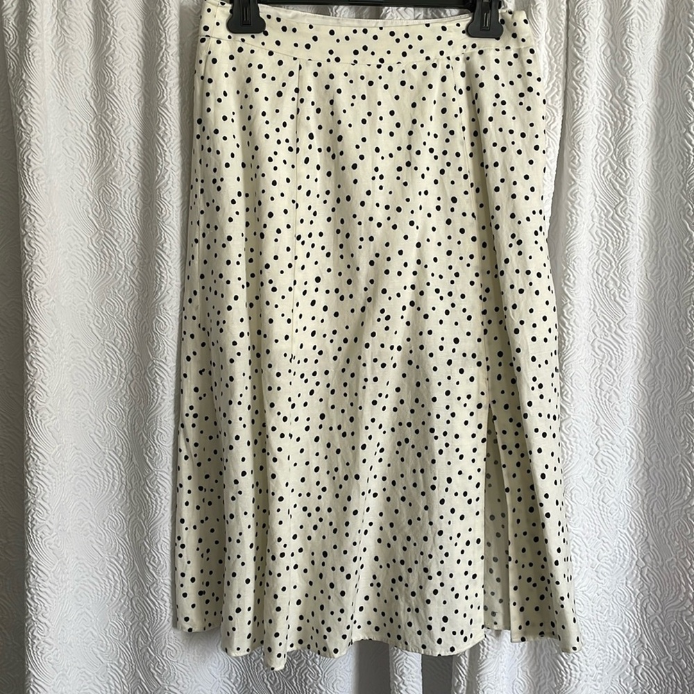 Cream and Black Polka Dot Mid-Length Skirt